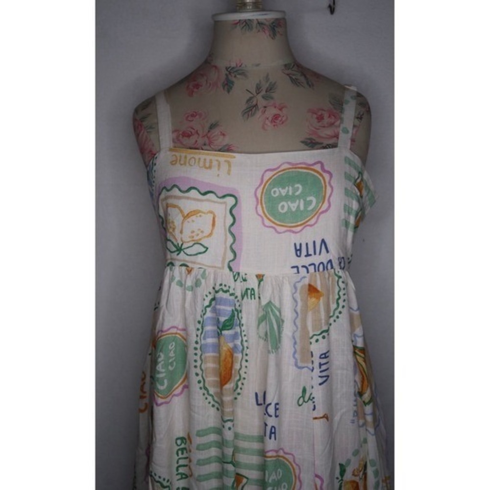Paper Heart Dress M Fruit Print Maxi Linen Blend Italian Summer Sundress NWT - Picture 2 of 12